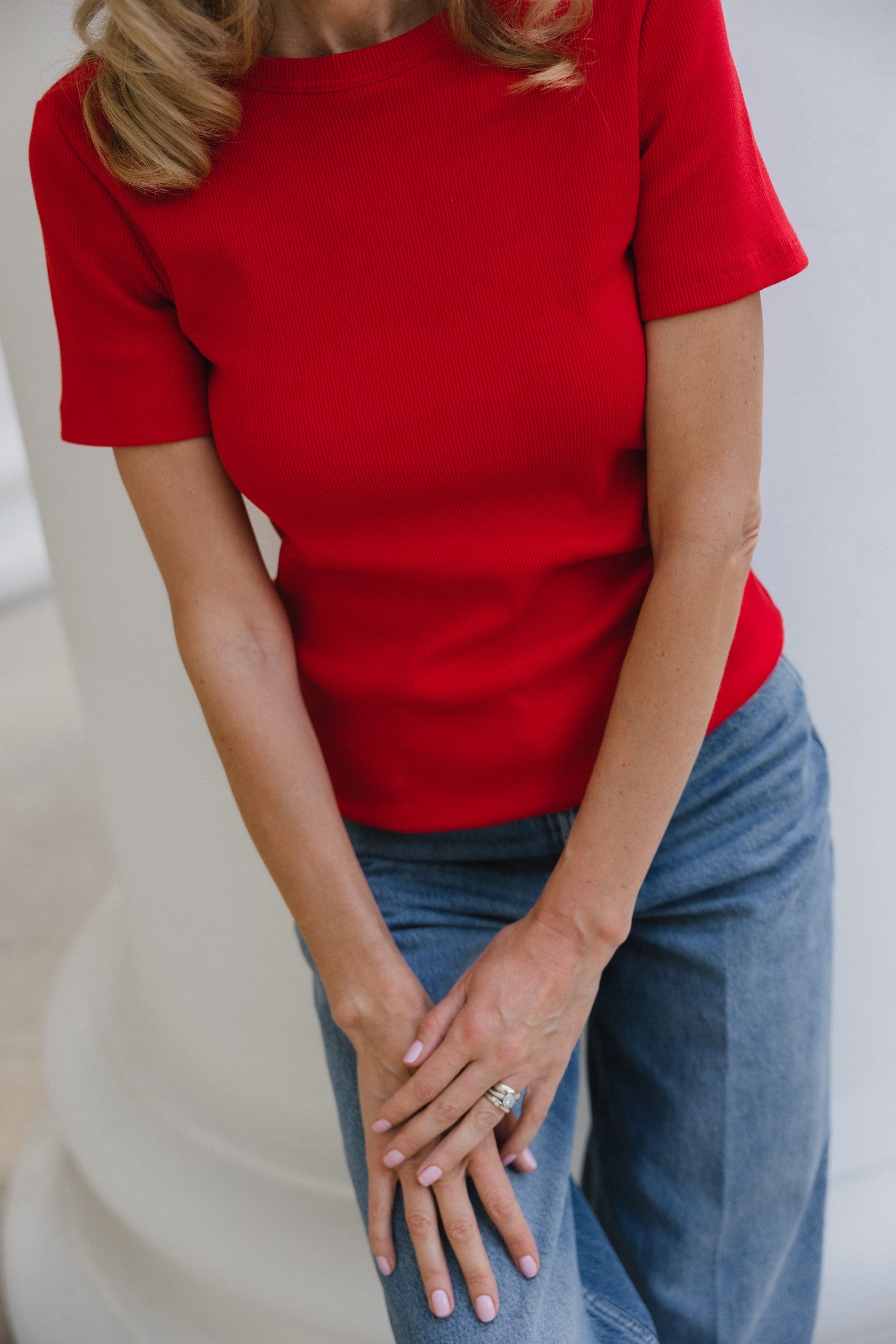 Simplex Short Sleeve Rib Tee in Red