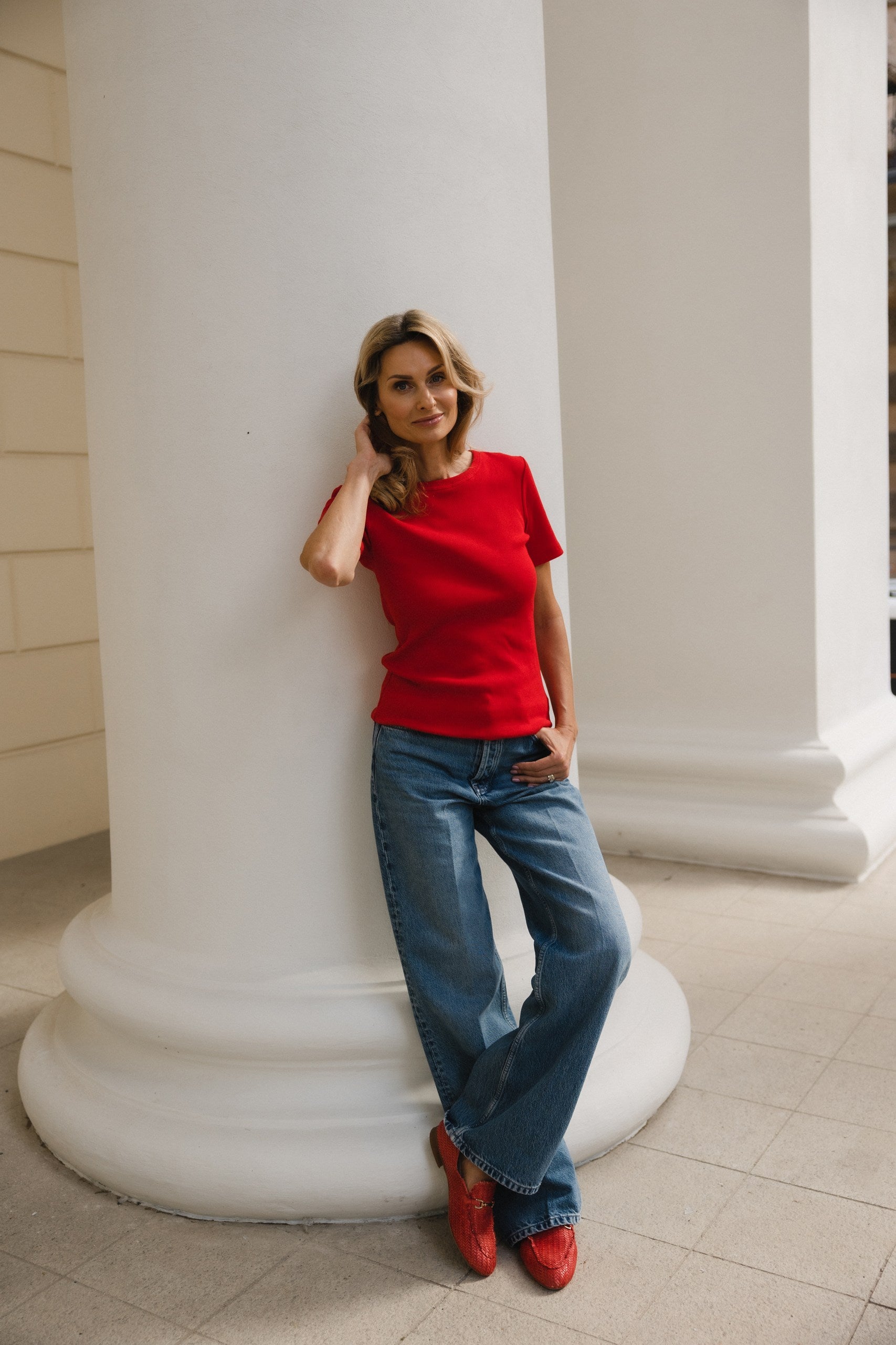 Simplex Short Sleeve Rib Tee in Red