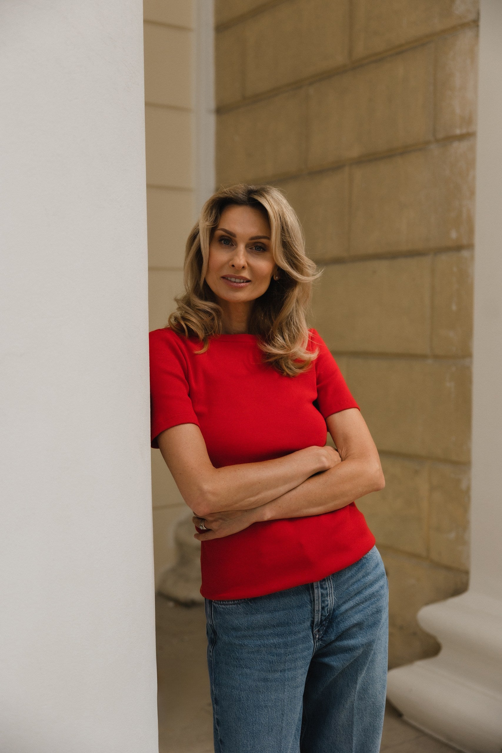 Simplex Short Sleeve Rib Tee in Red