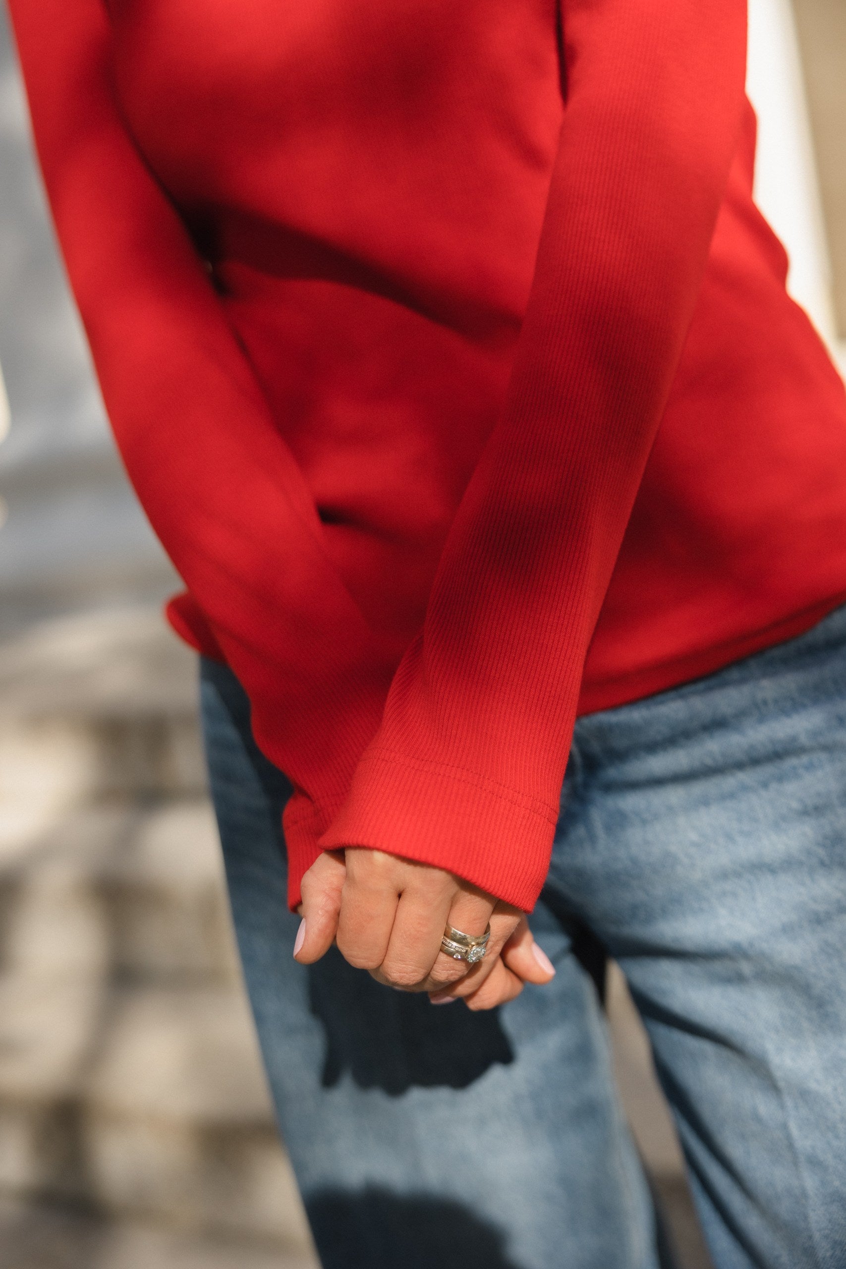 Simplex Long Sleeve Rib Tee in Red