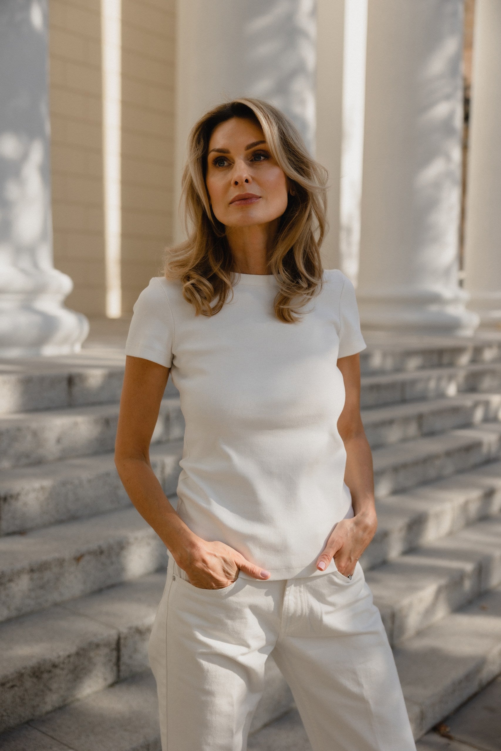 Simplex Short Sleeve Rib Tee in White