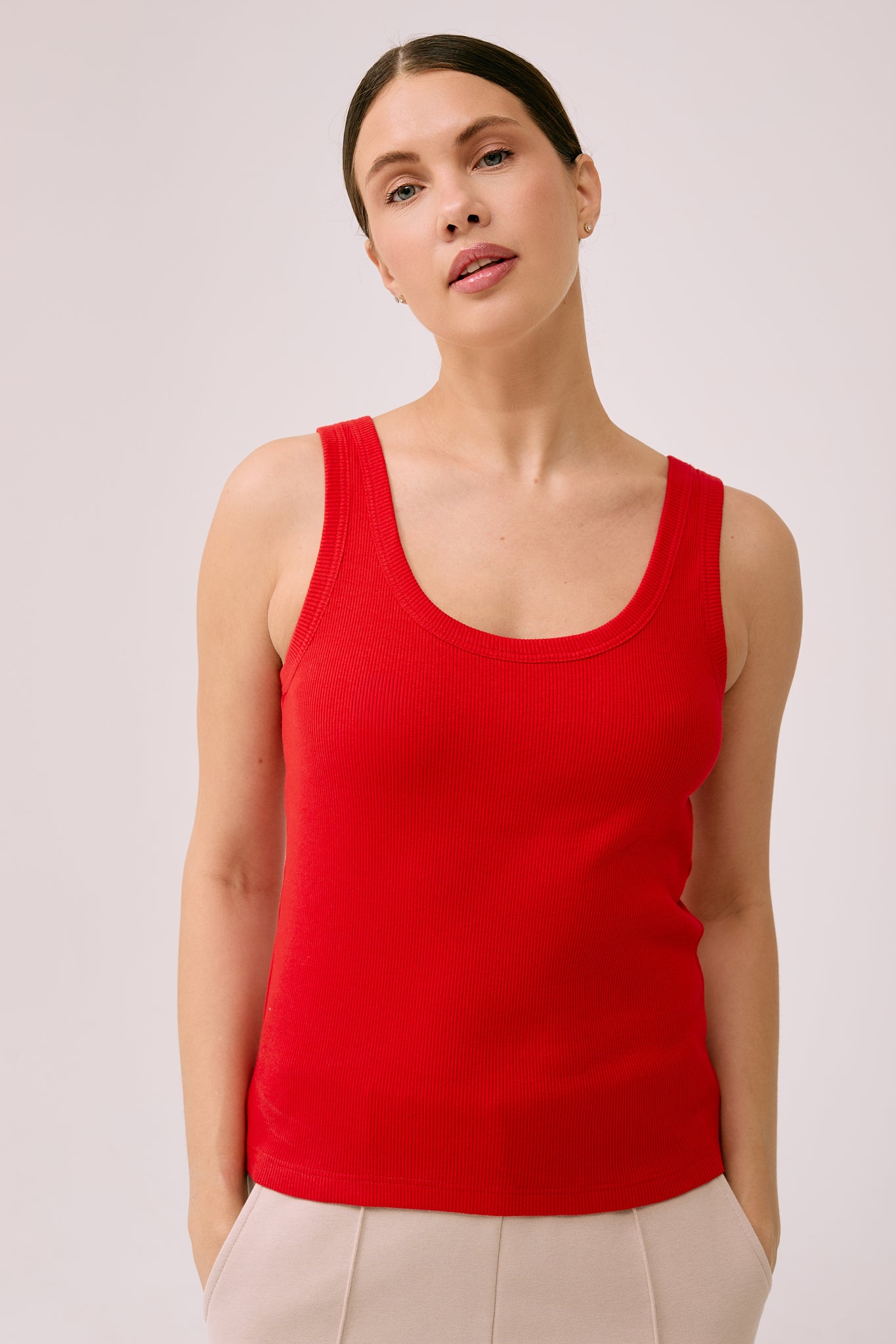 Simplex Sleeveless Rib Tee in Red