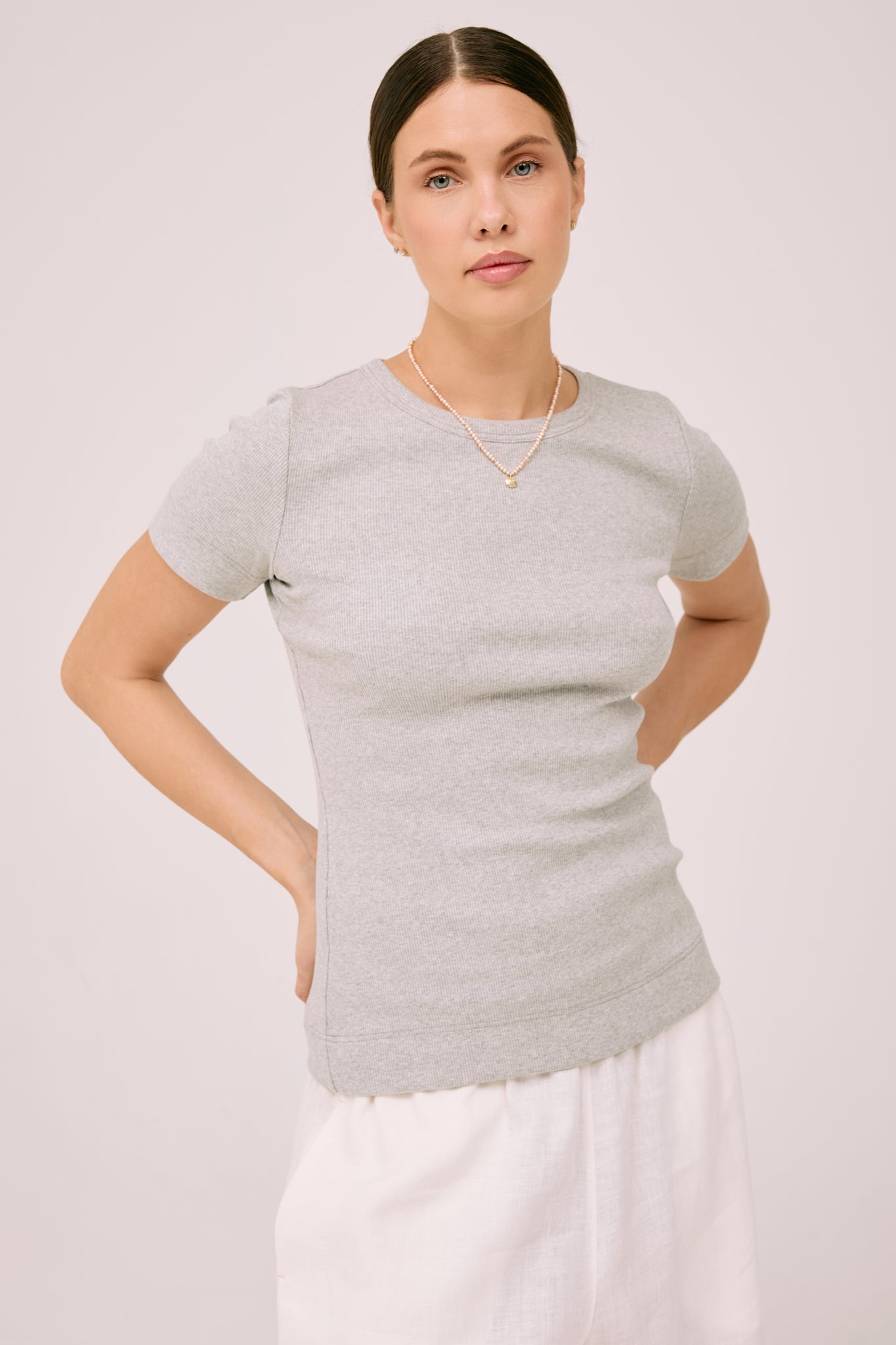 Simplex Short Sleeve Rib Tee in Grey