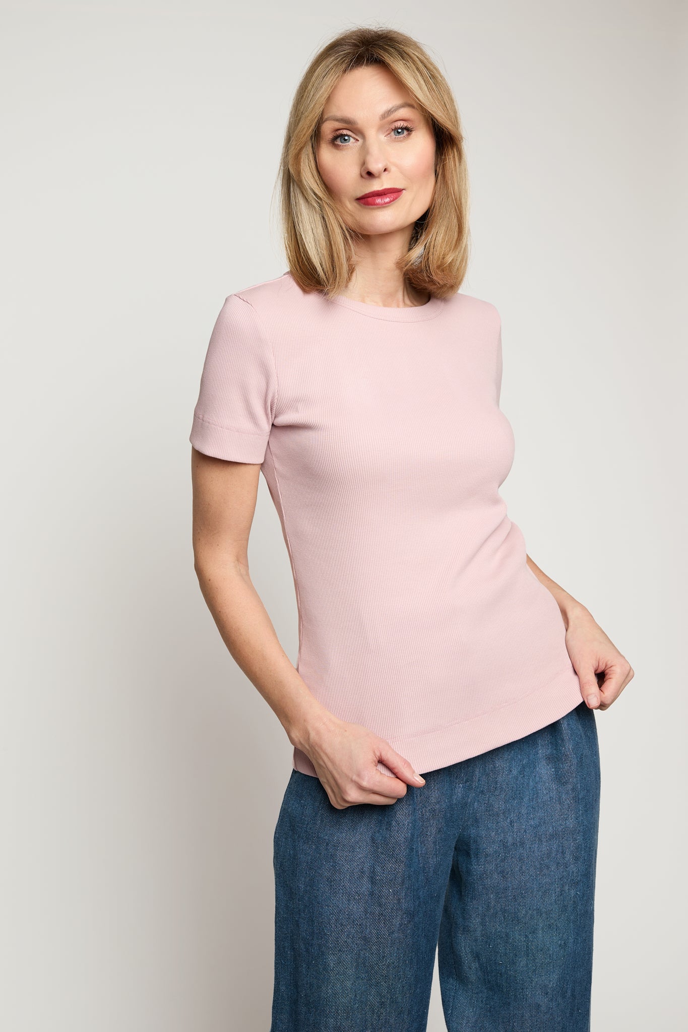Simplex Short Sleeve Rib Tee in Pink