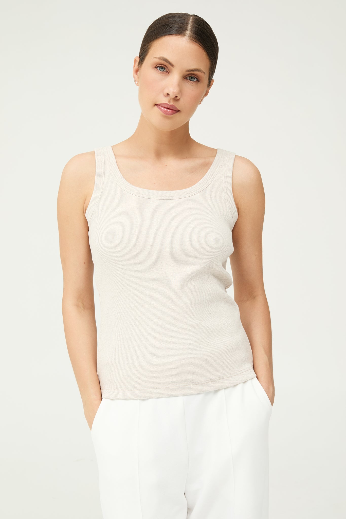 Simplex Sleeveless Rib Tee in Sand
