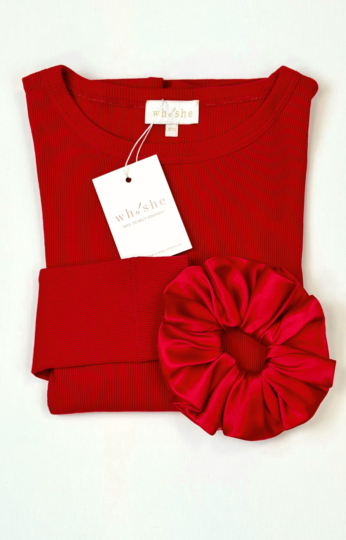 Simplex Long Sleeve Rib Tee in Red