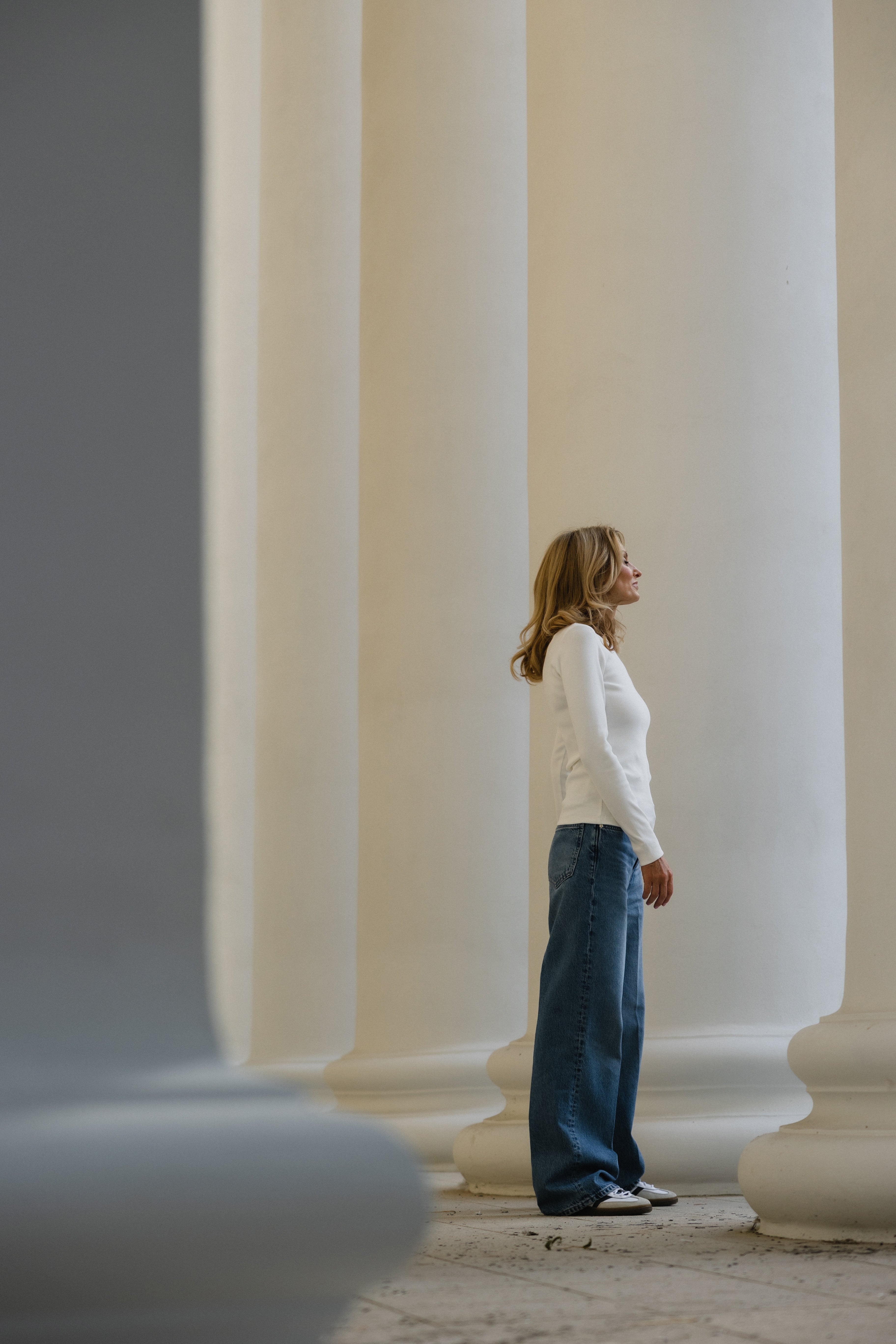 Simplex Long Sleeve Rib Tee in White
