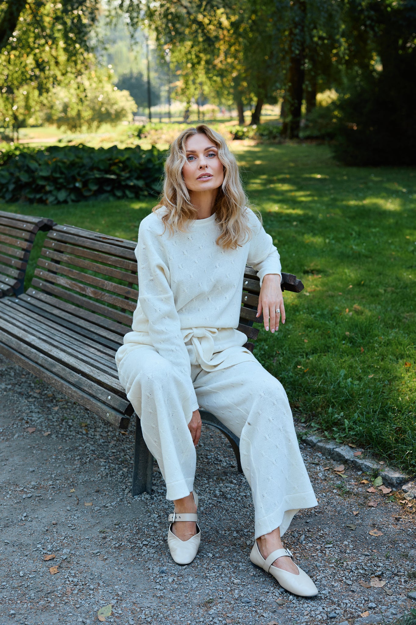 Spero Patterned Pants in Ivory White