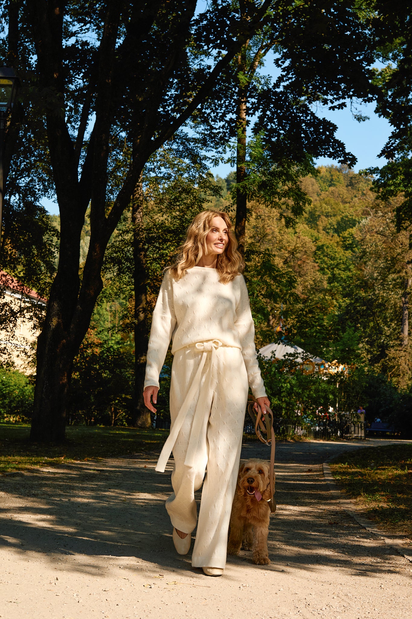 Spero Patterned Pants in Ivory White