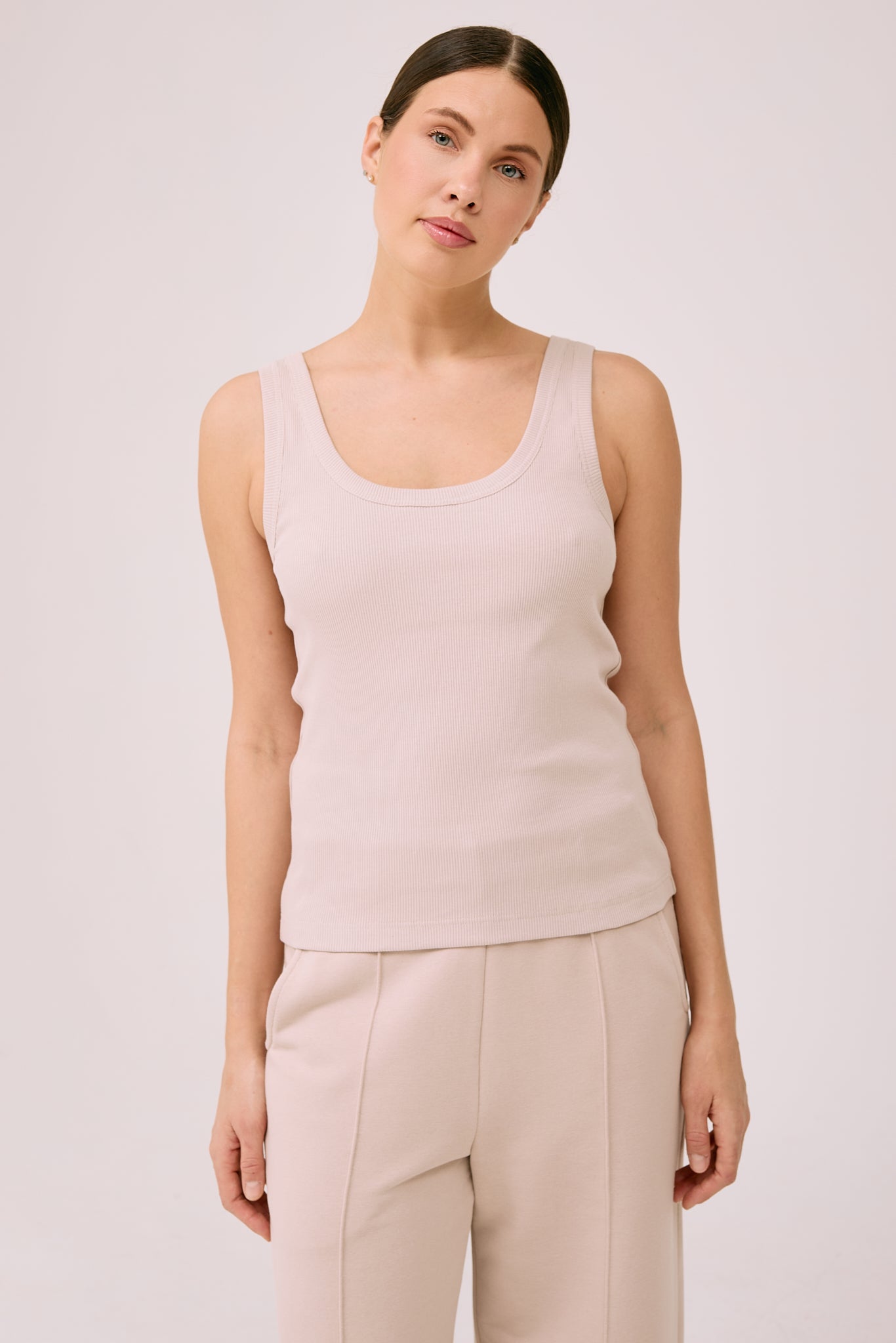 Simplex Sleeveless Rib Tee in Creamy