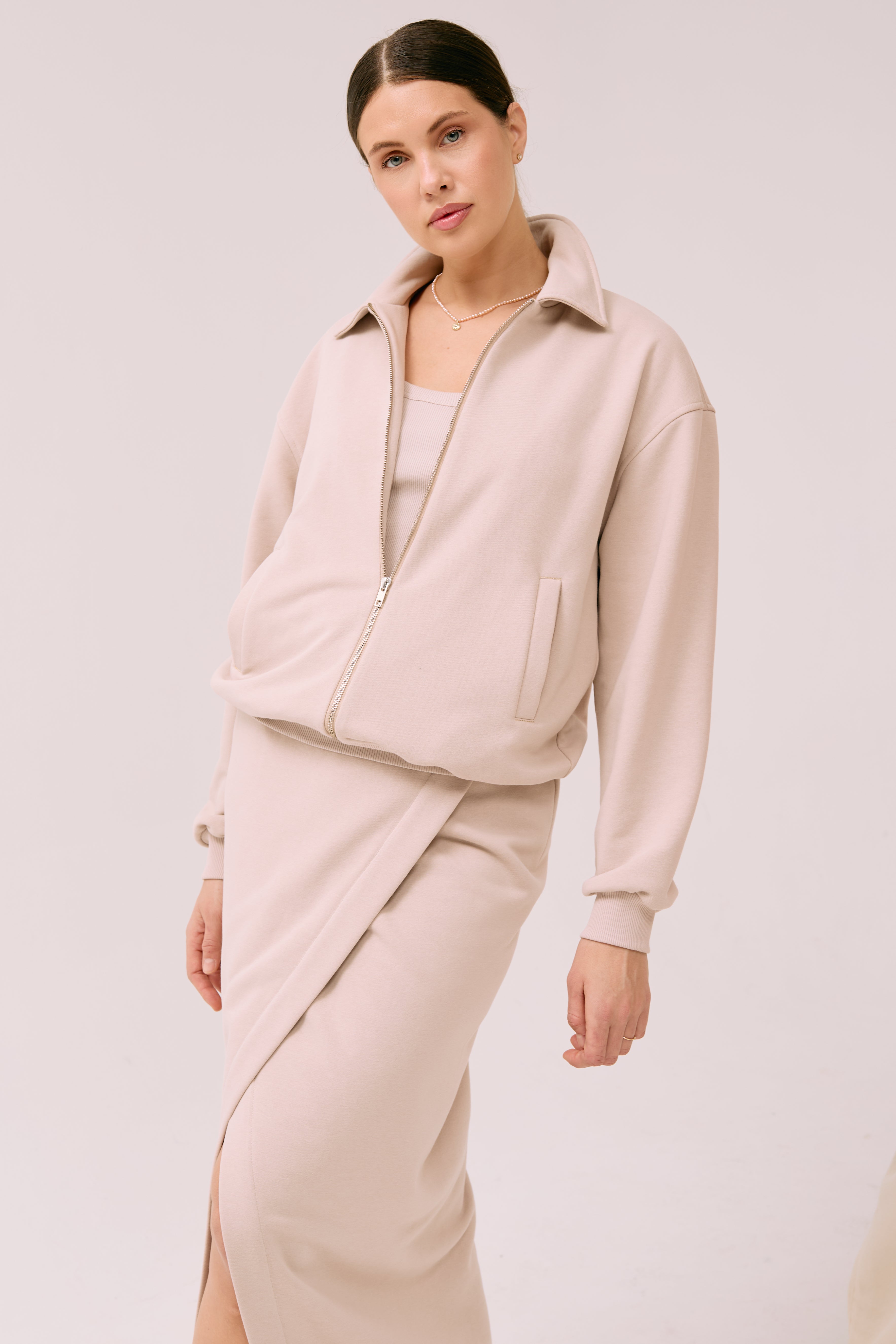 Solum Bomber jacket with collar in Creamy