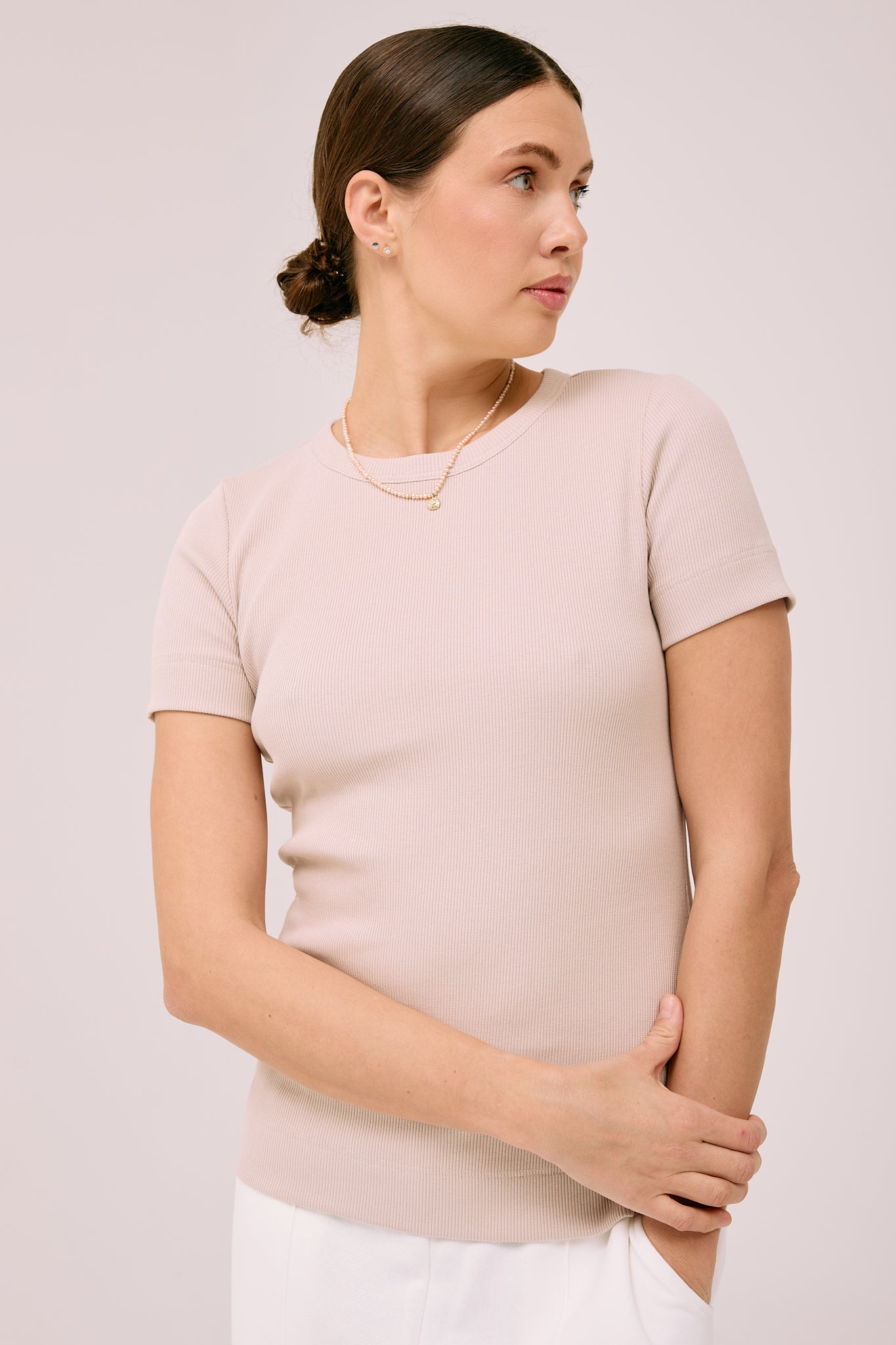 Simplex Short Sleeve Rib Tee in Creamy