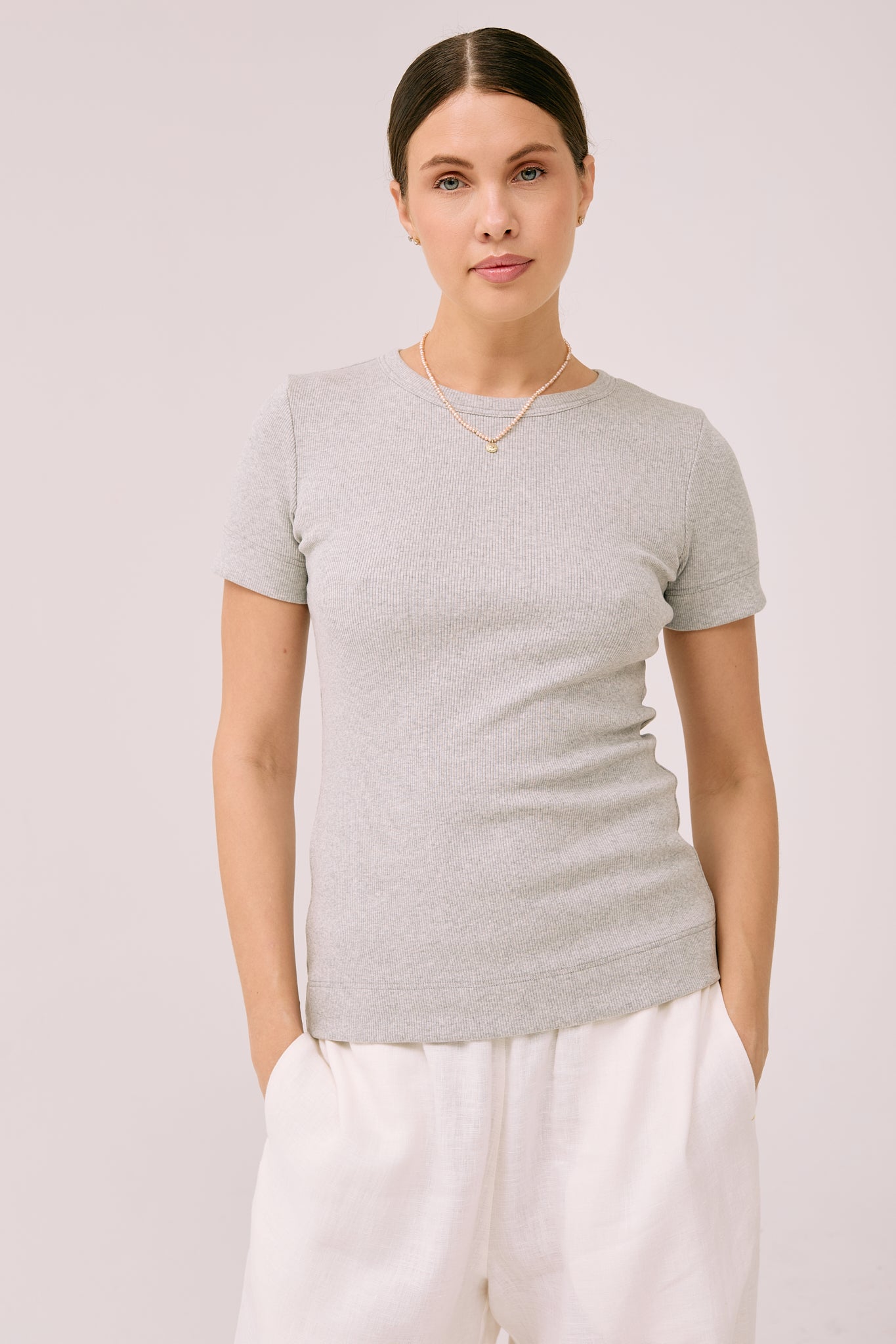 Simplex Short Sleeve Rib Tee in Grey