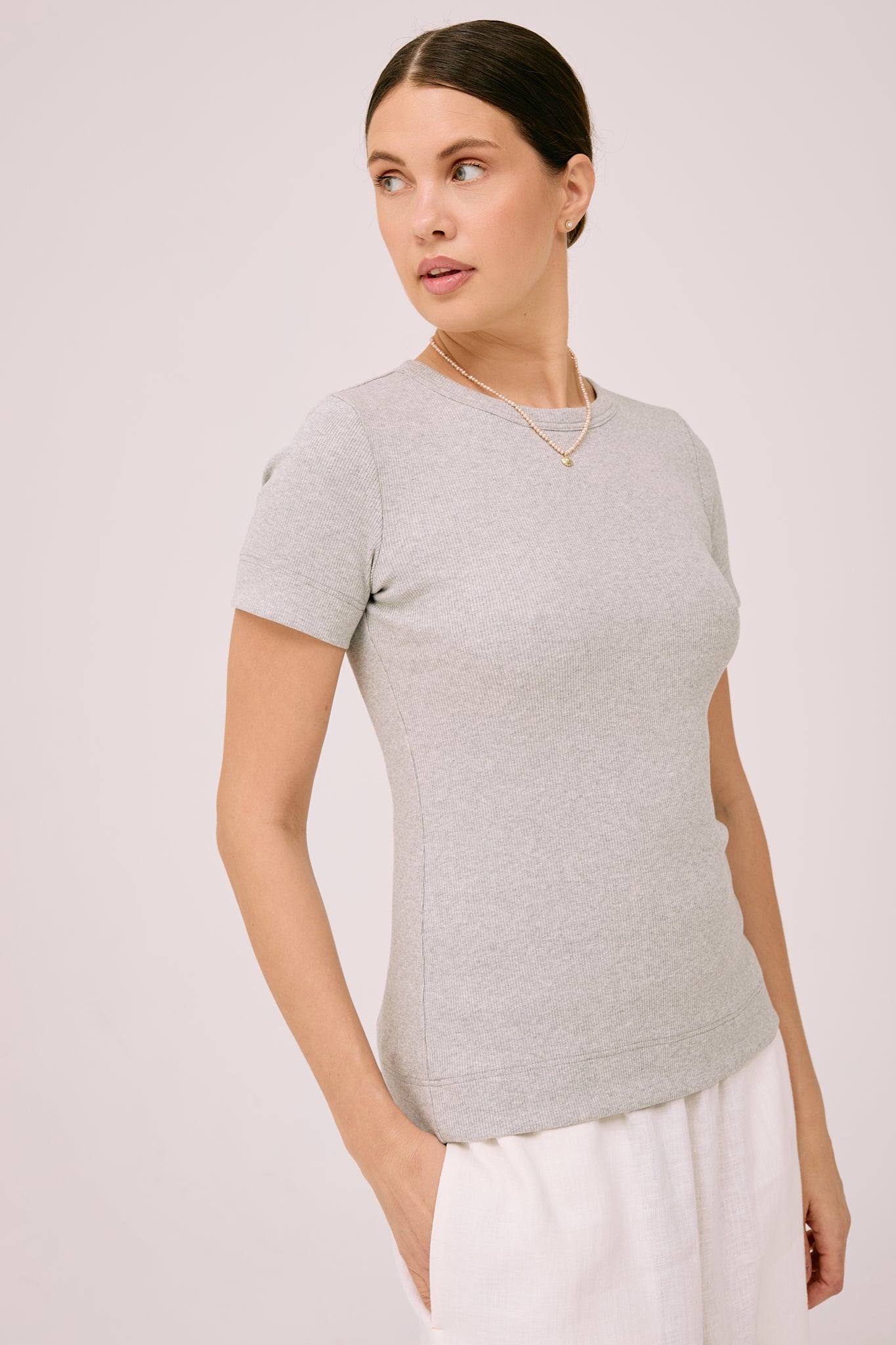 Simplex Short Sleeve Rib Tee in Grey