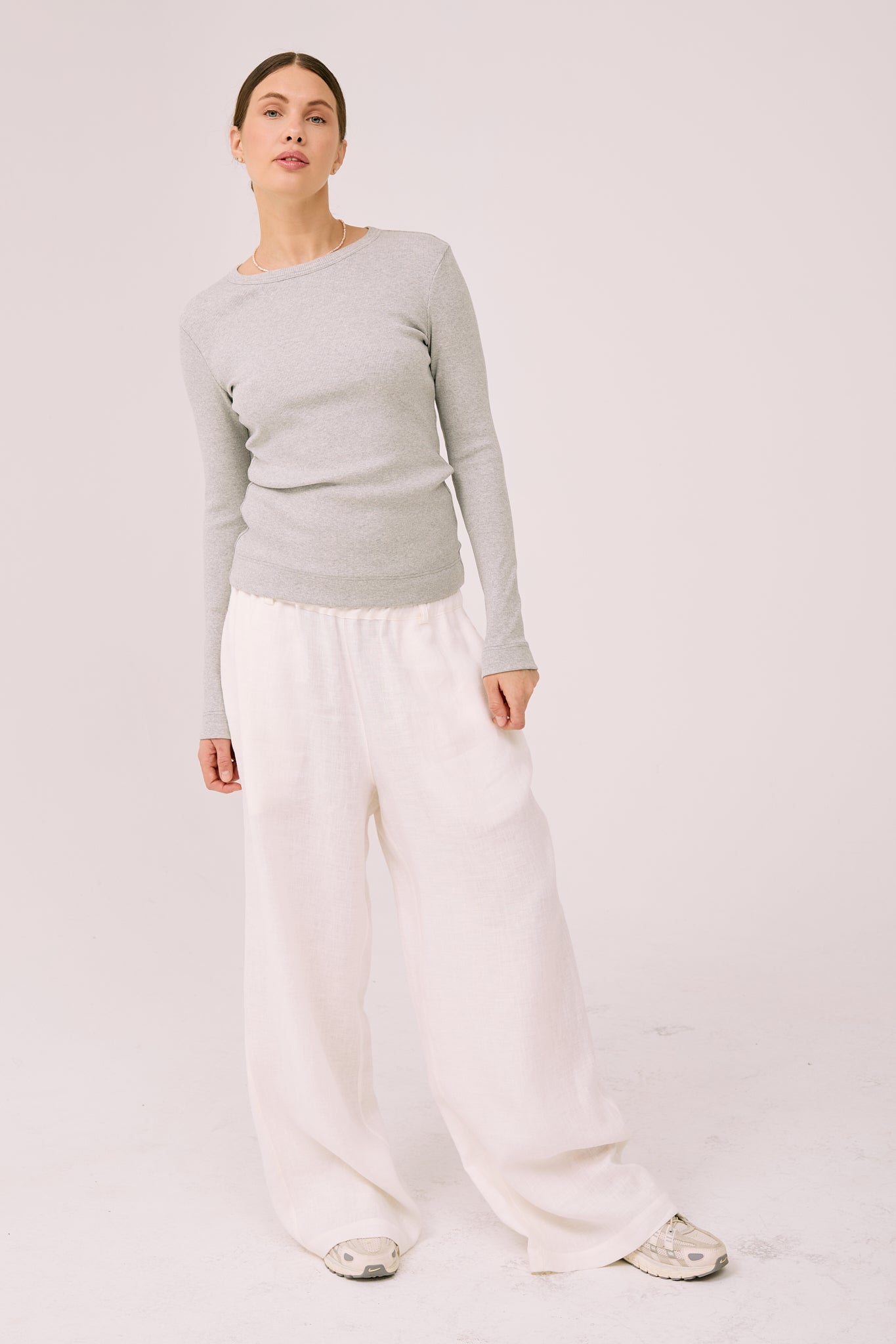 Simplex Long Sleeve Rib Tee in White