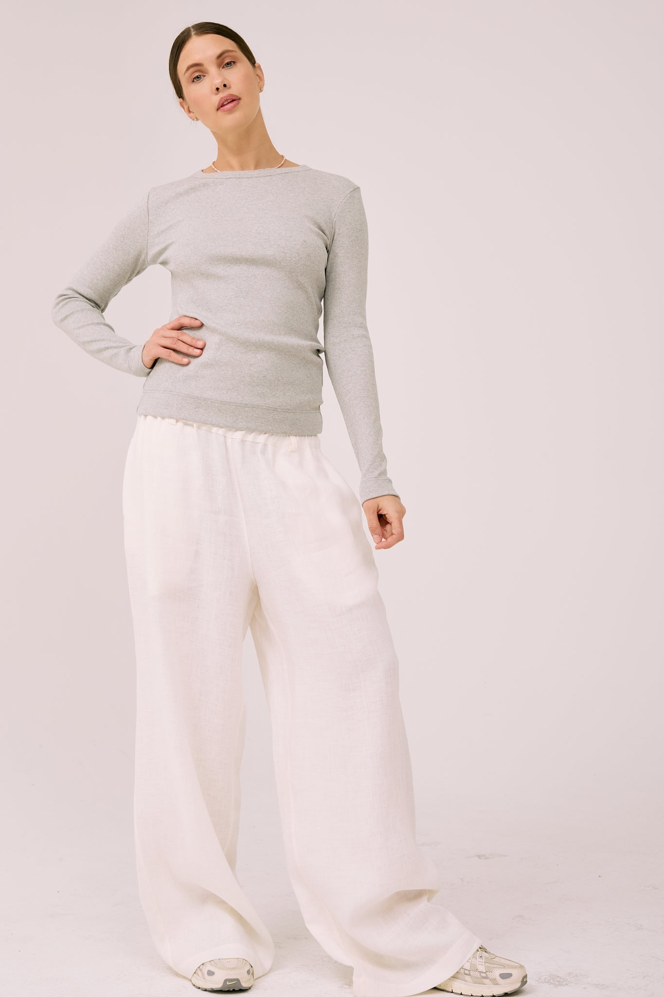 Simplex Long Sleeve Rib Tee in White