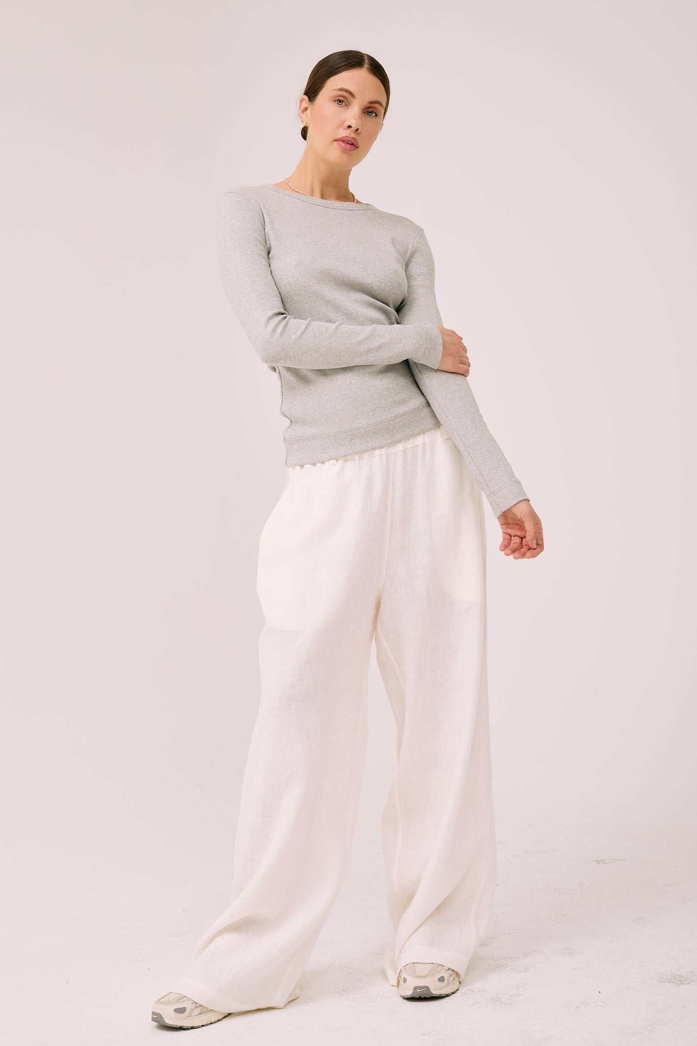 Simplex Long Sleeve Rib Tee in White