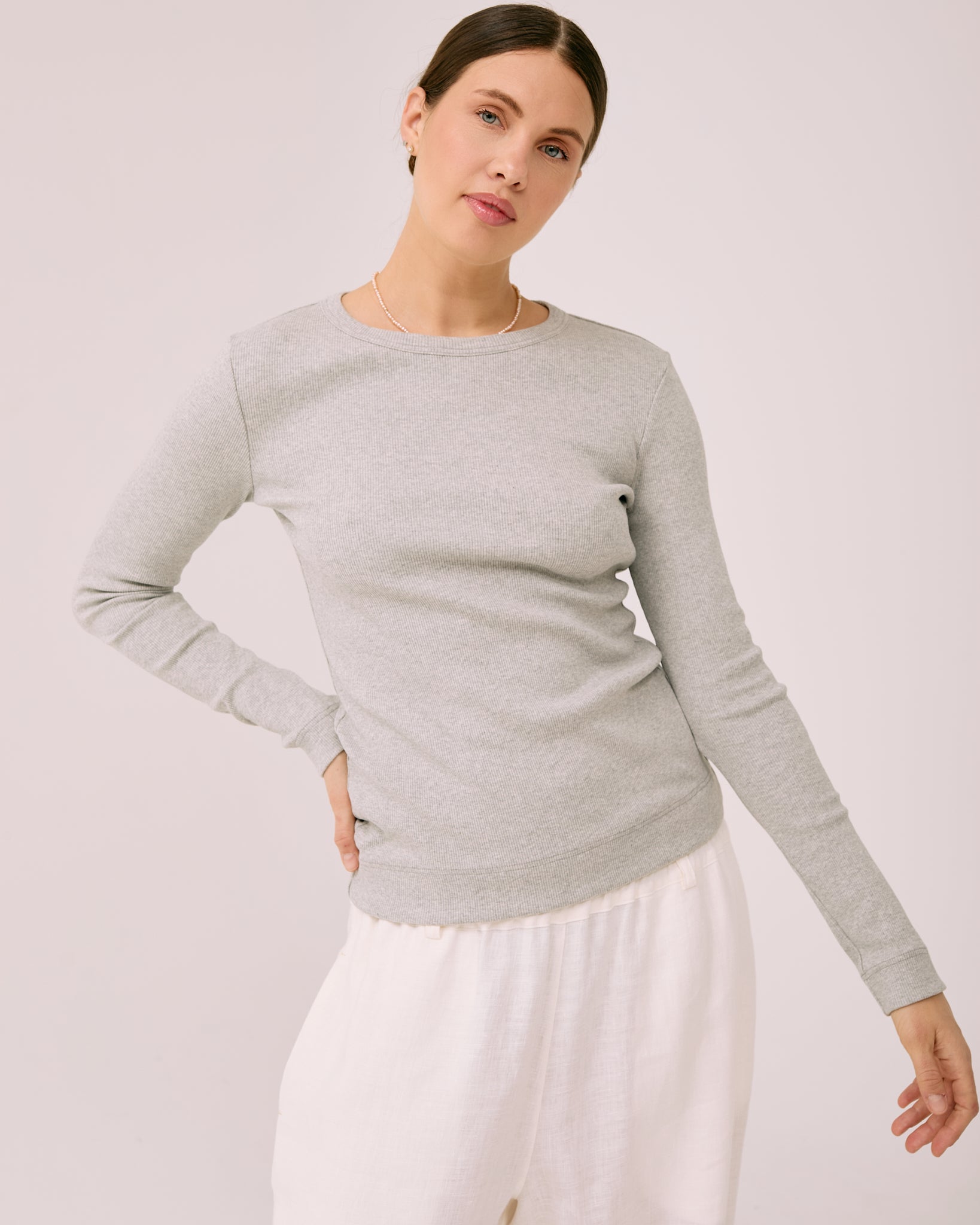 Simplex Long Sleeve Rib Tee in White