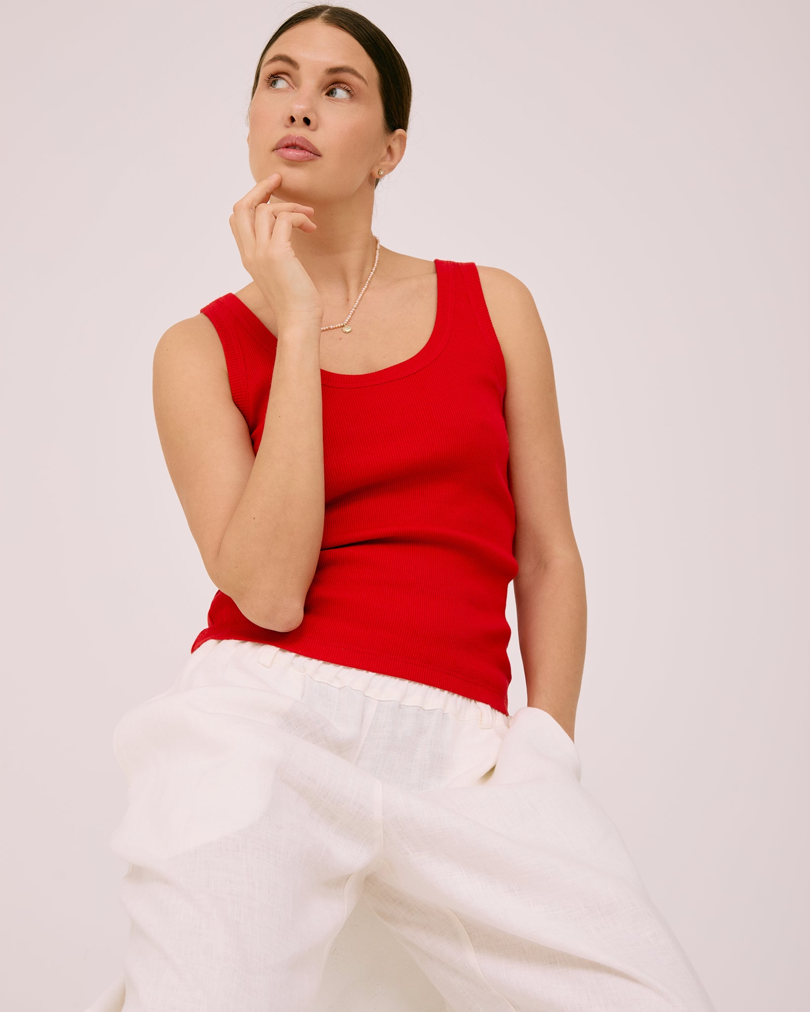 Simplex Sleeveless Rib Tee in Red