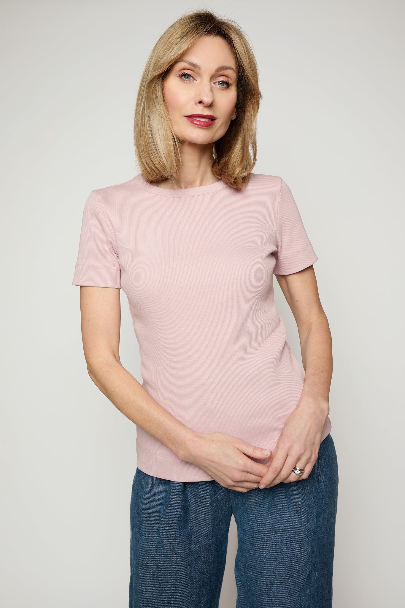 Simplex Short Sleeve Rib Tee in Pink
