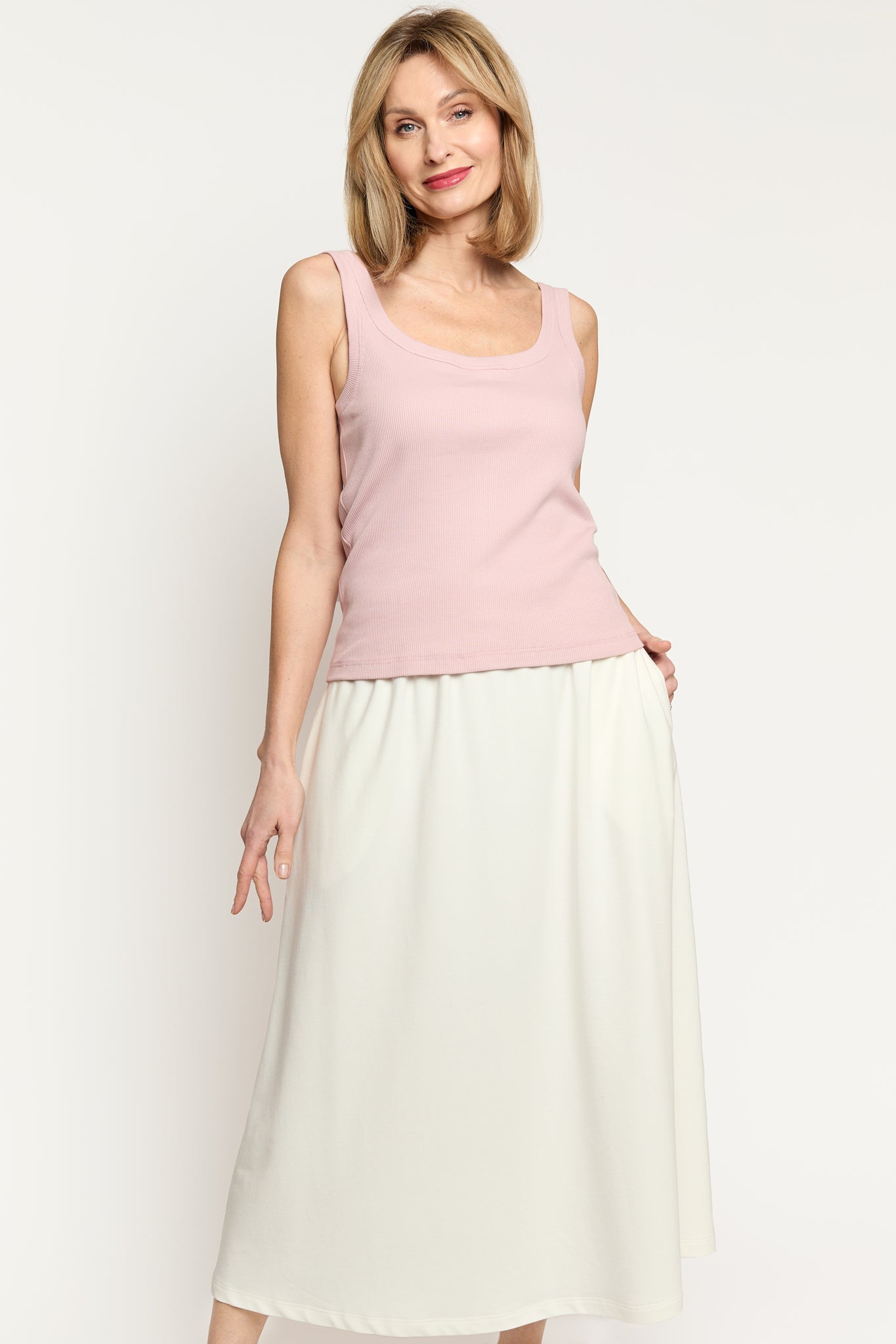 Simplex Sleeveless Rib Tee in Pink