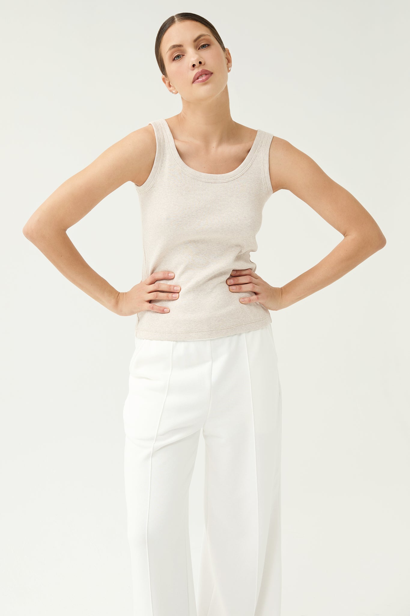 Simplex Sleeveless Rib Tee in Sand