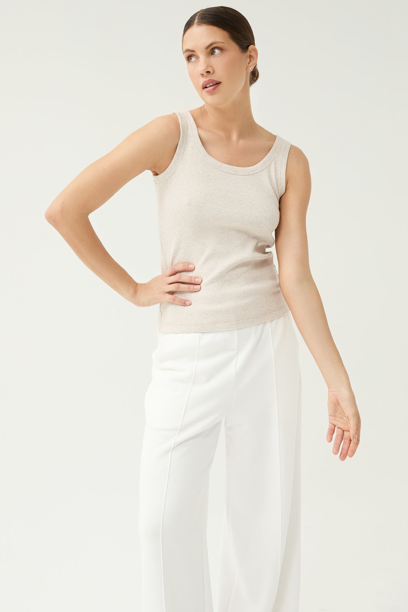 Simplex Sleeveless Rib Tee in Sand