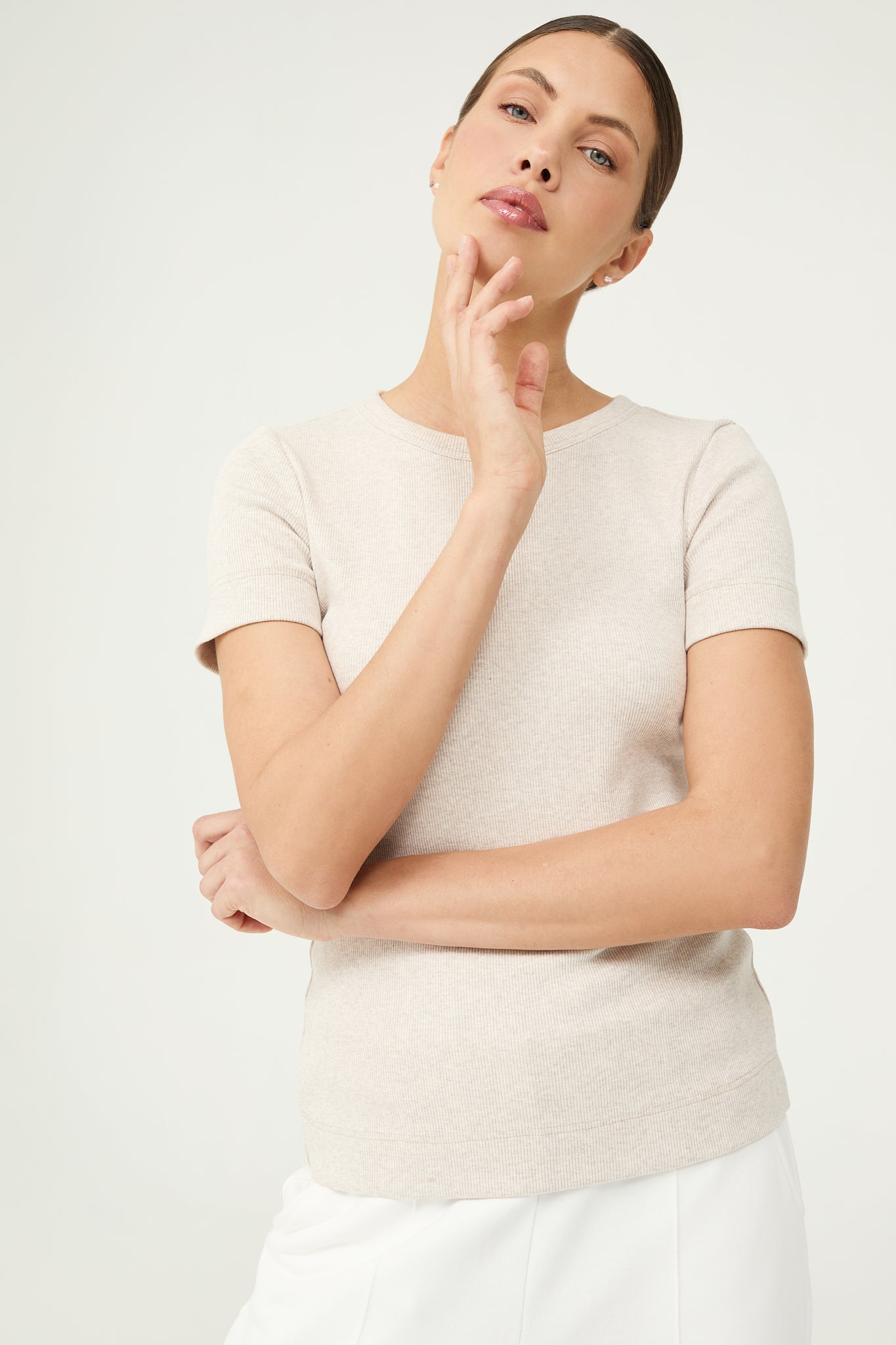 Simplex Short Sleeve Rib Tee in Sand