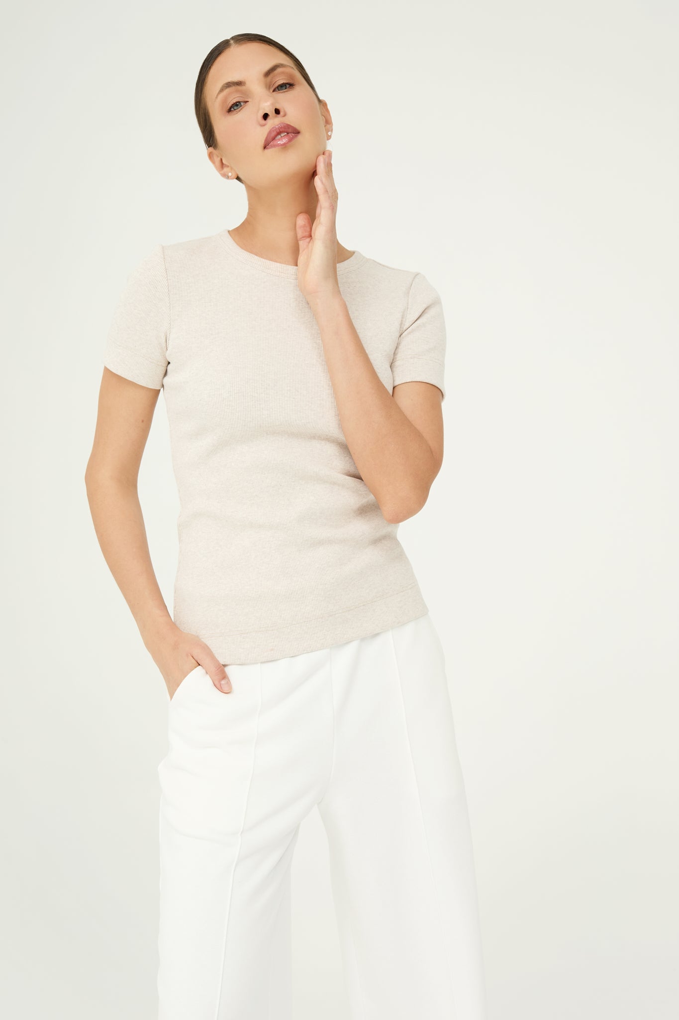 Simplex Short Sleeve Rib Tee in Sand