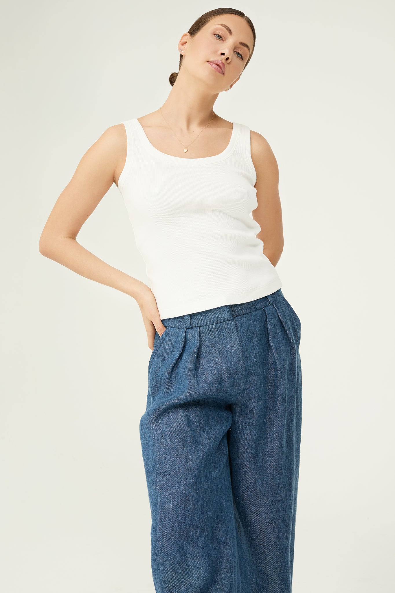 Simplex Sleeveless Rib Tee in Ivory White